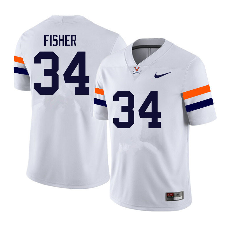 Men #34 Ant Fisher Virginia Cavaliers College Football Jerseys Sale-White - Click Image to Close